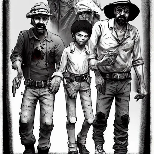 Image similar to don ramon and the chavo del 8 walking dead game telltale, gigachad black and white trending on artstation, painted by greg rutkowski