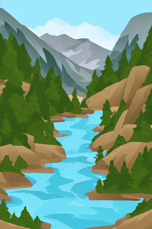 Image similar to mountaintop river flat vector illustration trending on artstation