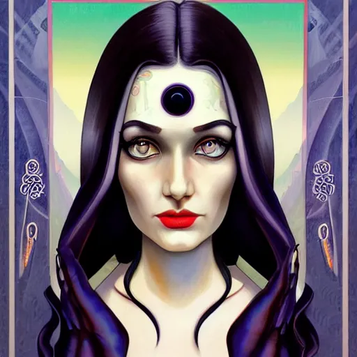 Image similar to an art nouveau, ( streamline moderne ), multi - racial portrait in the style of anna dittmann and charlie bowater and clyde caldwell. very large, clear, expressive, and intelligent eyes. symmetrical, centered, ultrasharp focus, dramatic lighting, photorealistic digital matte painting, intricate ultra detailed background.