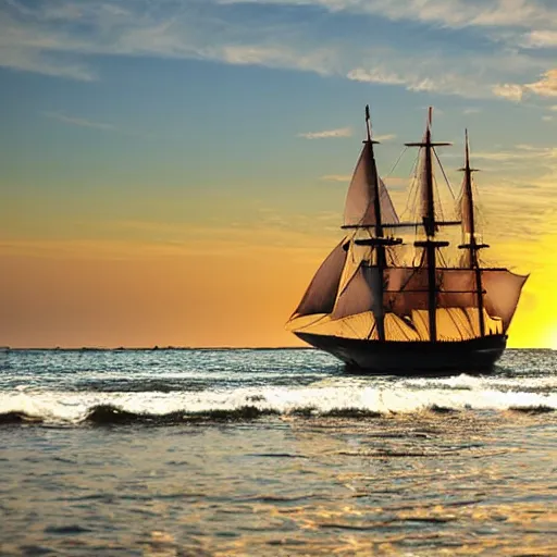 Prompt: sailing ship emerging from ocean