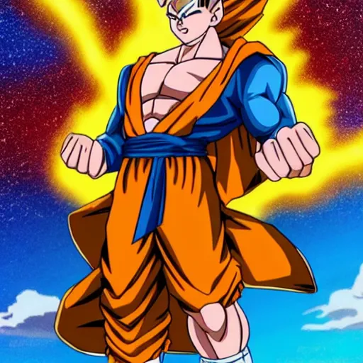 Image similar to ssj2 songoku with shiba inu head shooting an energy beam