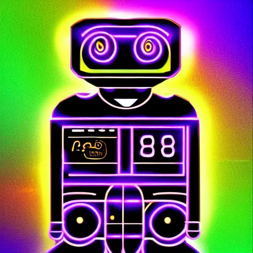 Prompt: artificial intelligence logo, in the middle is a portrait of the robot wall - e in the style of cyberpunk neon art highly detailed colorful image, sharp focus, bright colors