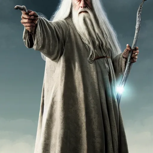 Image similar to ultra realistic illustration of charles peckham day as gandalf the white from lord of the rings the return of the king, full body, high quality, highly detailed, wide angle, illustration, digital art, full color