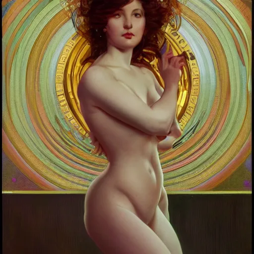 Image similar to modern woman | hyperrealistic | action pose | digital painting | trending on artstation | pinup portrait | clean | illustration | dressed | Unreal Engine 5 | 8k resolution | by Greg Rutkowski Alphonse Mucha Gustav Klimt and Mel Ramos