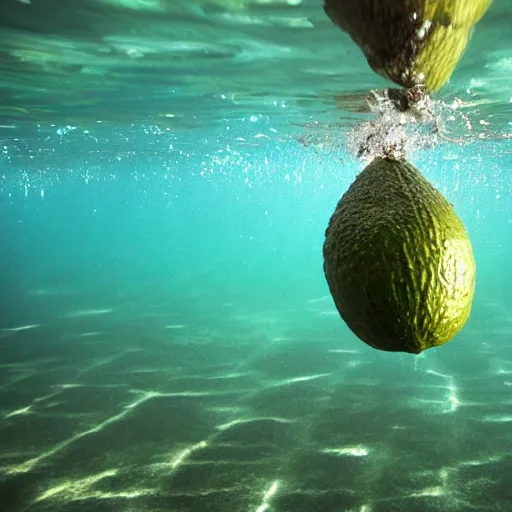 Prompt: avocados underwater