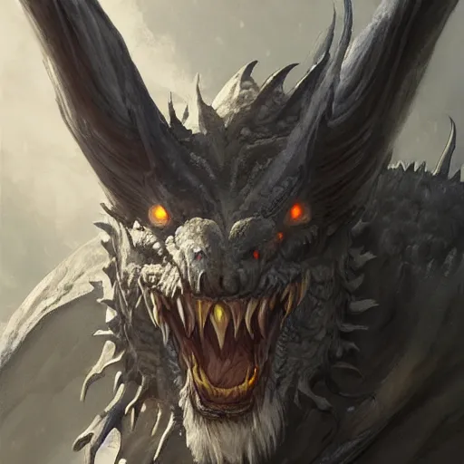 Prompt: a portrait of a grey old , dragon!, dragon!, dragon!, dragon!, dragon!,dragon!, dragon!, dragon!, dragon!, dragon!,dragon!, dragon!, dragon! man, dragon!, dragon!, horns!, werewolf, epic fantasy art by Greg Rutkowski