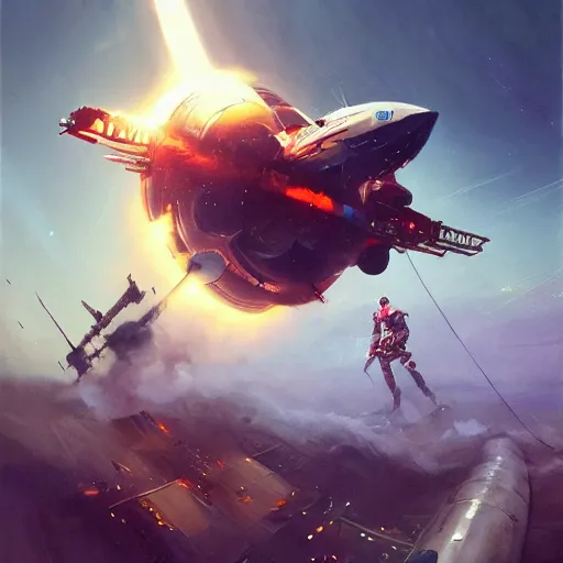 Image similar to a beautiful battle spaceship sticking in the ground, the spaceship is on fire, smoke, crash, accident, lightning, angry, kinetic, john sargent, adolphe bouguereaum, peter deligdisch, jama jurabaev, sachin teng, sergey kolesov, ruan jia, trending on artstation, highly detailed oil painting,