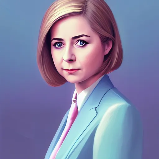 Image similar to natalya poklonskaya as young female, young female prosecutor at her job, muted colors, matte print, pastel colors, 2d, ultra highly detailed, smooth, sharp focus, digital art, digital painting, fan art, elegant, artstation, head is centered, by Ilya Kuvshinov