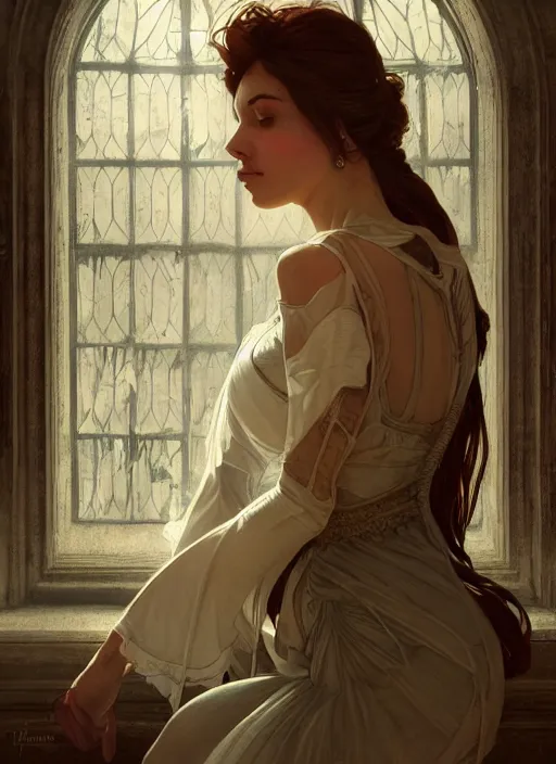 Image similar to perfectly - centered - portrait of a beautiful lady inside abandoned asylum, light comes from the window, intricate, highly detailed, digital painting, artstation, concept art, smooth, sharp focus, illustration, unreal engine 5, 8 k, art by artgerm and greg rutkowski and alphonse mucha