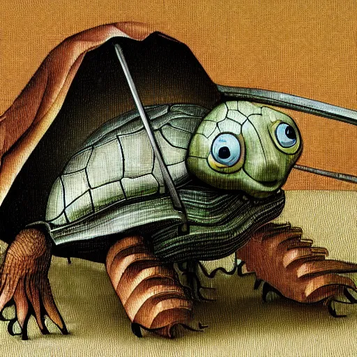 Image similar to robotic turtle, Hieronymus Bosch art style