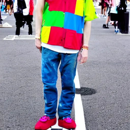 Image similar to colorful walter white harajuku outfit