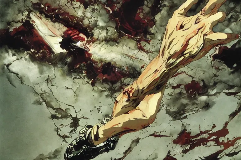 Prompt: scene from the anime, tetsuo\'s arm mutates at the olympic staduim, Katsuhiro Otomo, Phil hale, Ashley wood, Ilya repin, frank frazetta, 8k, hd, high resolution print