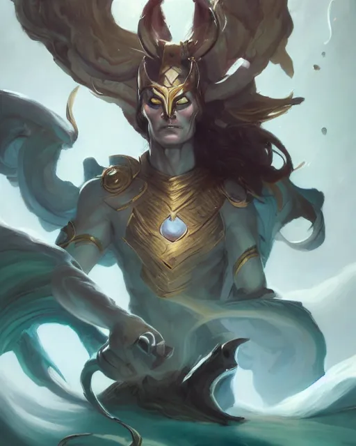 Image similar to Loki by pete mohrbacher and artgerm and wlop, digital art, highly detailed, intricate, fantasy, mystical, sharp focus, Trending on Artstation HQ, deviantart, unreal engine 5, 4K UHD image