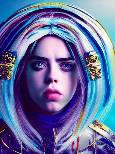 Image similar to Billie Eilish as the empress of tomorrow, ultra realistic, Artstation, 8K resolution, 3D HDR, epic design