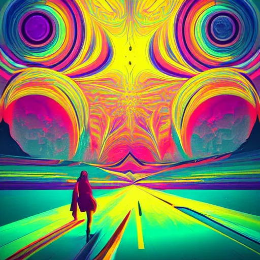 Image similar to psychedelic abstract digital artwork reminiscent of album covers from the 70's in the art style of Alena Aenami, Marcel Marcel and Metzinger