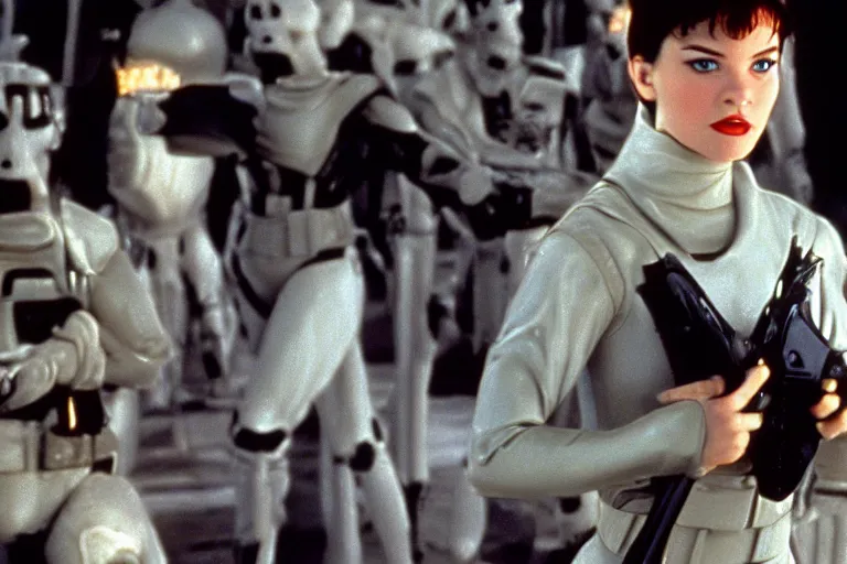 Prompt: Snow White in Starship Troopers (1997), highly detailed, high quality, HD, 4k, 8k, Canon 300mm, professional photographer, 40mp, lifelike, top-rated, award winning, realistic, sharp, no blur, edited, corrected, trending