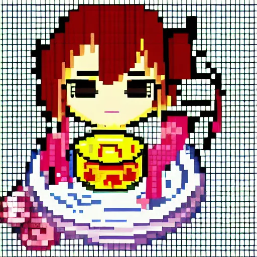 Image similar to anime girl with ramen, pixelart, 8-bit