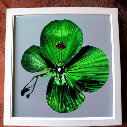 Prompt: shiny green rose chafer in gogos, basil style painted