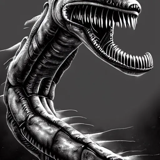 Image similar to alien like scp centipede monster, epic lighting, majestic, hyper realism, horror, grimdark