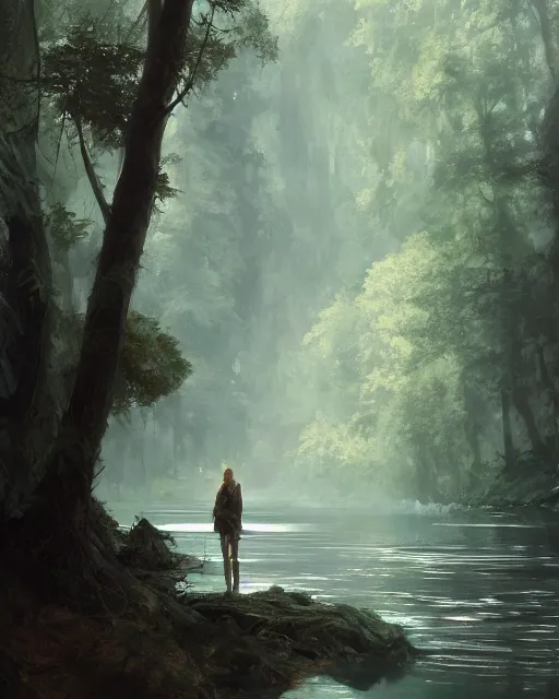 Prompt: ''a mediocre portrait of a river running through a forest, lol, fantasy, d & d, digital painting, artstation, concept art, sharp focus, illustration, art by greg rutkowski and alphonse mucha''