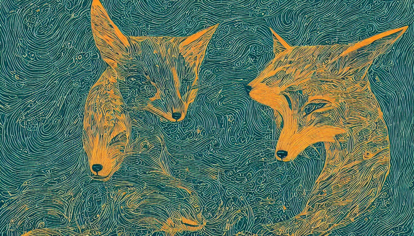 Image similar to thin long continuous lines form fox head by victo ngai