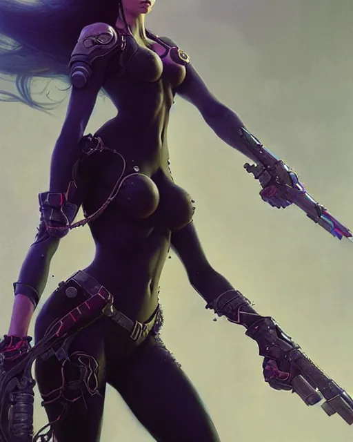 Image similar to widowmaker from overwatch, character portrait, concept art, intricate details, highly detailed by greg rutkowski, michael whelan and gustave dore