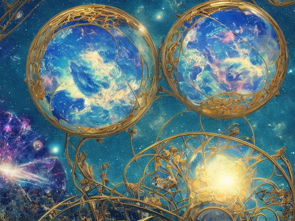 Image similar to The universe is a spheroid region 705 meters in diameter, 3d render, Sunlight Study, by Sanford Robinson Gifford! and ((((Lisa Frank)))), Art Nouveau, 8k, extreme detail, sharp focus, octane render