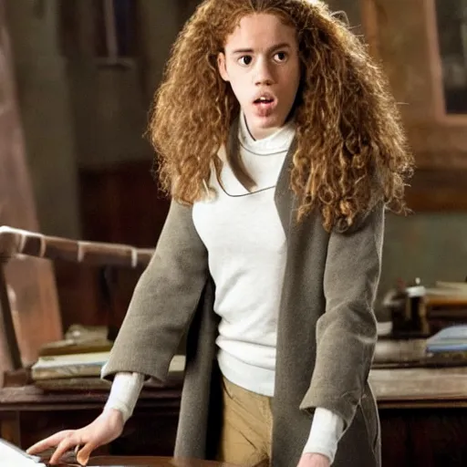 Image similar to hermione granger transforming into a horse in the middle of a living room, her legs and waist are already horse - like