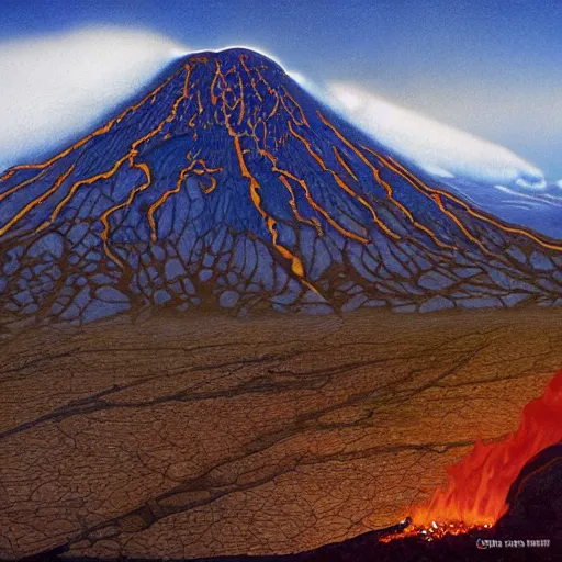 Image similar to poutine ( the canadian meal ) from ngauruhoe ( mount doom ), lava texture, char texture, volcano texture, fire texture, by alan lee, by john howe