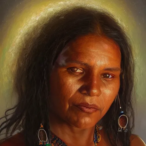 Image similar to portrait of an aboriginal australian woman ( 3 5 ) from australia in 2 0 2 1, an oil painting by ross tran and thomas kincade