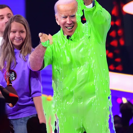 Image similar to joe biden getting slimed at the kids choice awards