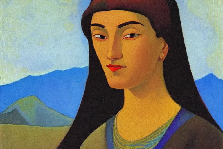 Image similar to woman portrait artwork by nicholas roerich