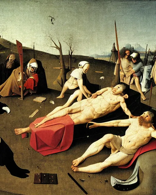 Image similar to Death Of Marat By Jacques-Louis David painting by Hieronymus Bosch