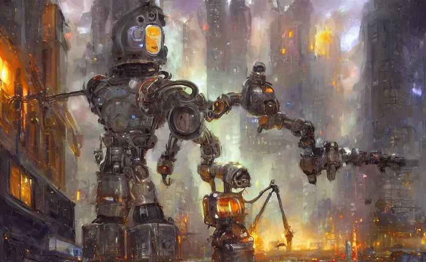 Image similar to Alchemy mech robot gloomy city. By Konstantin Razumov, highly detailded