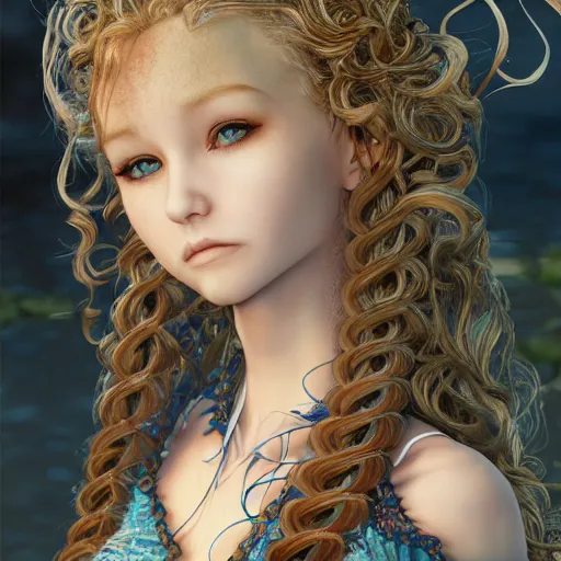 Prompt: character portrait of the mermaid Princess of Atlantis, color page, 4K, tone mapping, doll, Akihiko Yoshida, James_Jean_Andrei_Riabovitchev_Marc_Simonetti, Yoshitaka Amano, digital illustration, braided hair, ringlet, curls