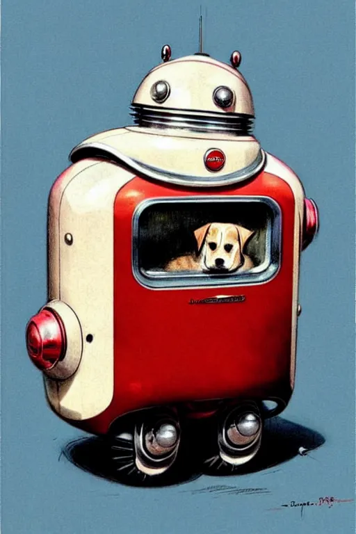 Image similar to ( ( ( ( ( 1 9 5 0 s retro future android robot fat robot dog wagon. muted colors., ) ) ) ) ) by jean - baptiste monge,!!!!!!!!!!!!!!!!!!!!!!!!! chrome red