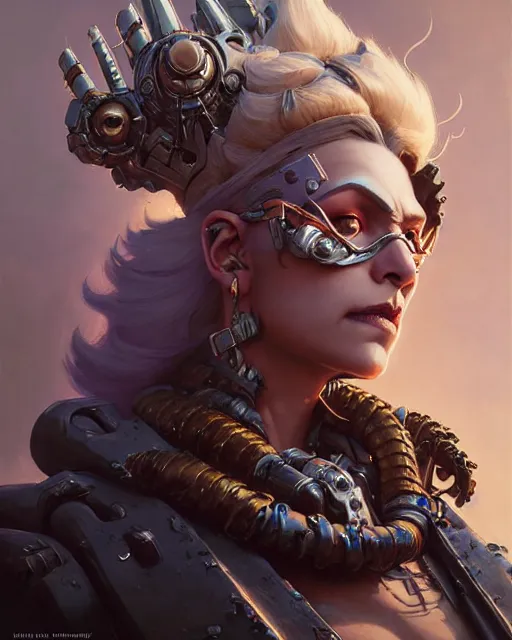 Image similar to junker queen from overwatch, character portrait, concept art, intricate details, highly detailed by greg rutkowski, michael whelan and gustave dore