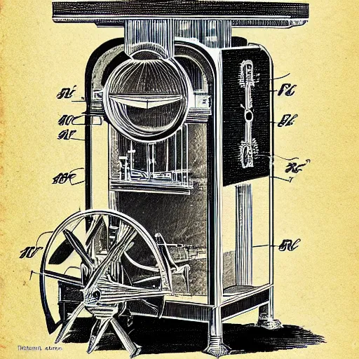 Image similar to plans for a mutoscope as drawn by thomas edison. patent filing. detailed. hd