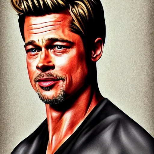 Prompt: portrait of brad pitt , highly detailed, centered, solid color background, digital painting - n 5