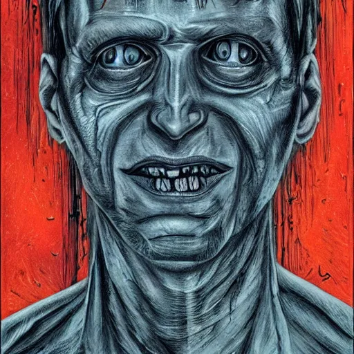 Image similar to Bodyhorror portrait by H.R.Giger of Alexei Navalny who became a degenerate horror Abomination, photo-realistic, color image, 2K, highly detailed