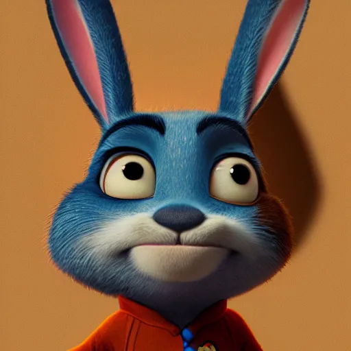 Image similar to portrait of a super cute bunny, a carrot, pixar, zootopia, cgi, blade runner. trending on artstation