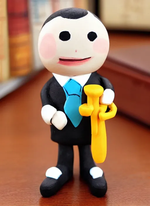 Image similar to money cartoon character with tie, 3 d clay figure, kawaii