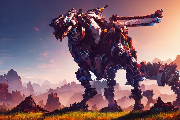 Image similar to grazer machine creature robot of horizon forbidden west horizon zero dawn radiating a glowing aura global illumination ray tracing hdr fanart arstation by ian pesty and alena aenami artworks in 4 k