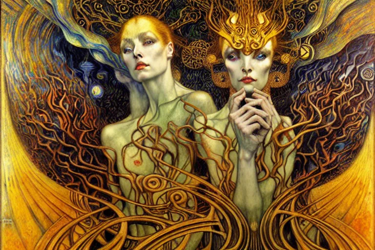 Image similar to Divine Chaos Engine by Karol Bak, Jean Delville, William Blake, Gustav Klimt, and Vincent Van Gogh, symbolist, visionary