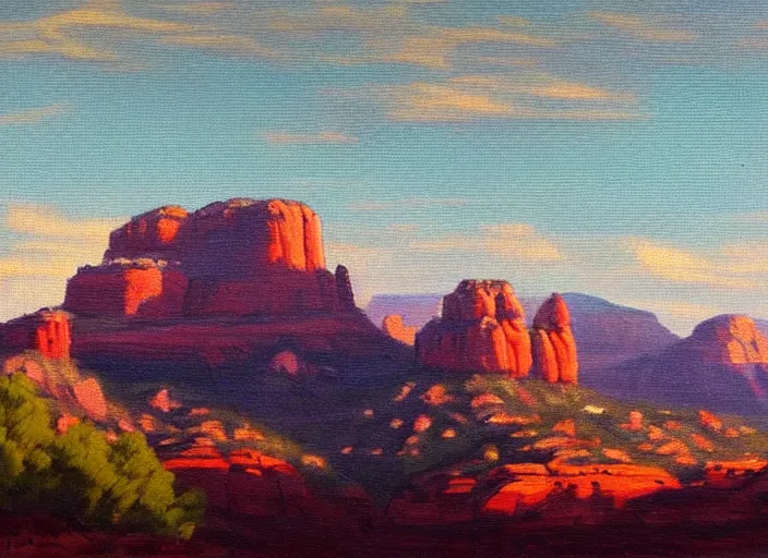 Image similar to sedona, arizona in the style of hudson river school of art, oil on canvas