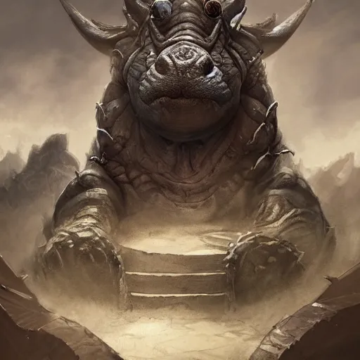 Image similar to Hippo, Anthropomorphized, as warlord general on skull throne, magic the gathering artwork, D&D, fantasy, cinematic lighting, centered, symmetrical, highly detailed, digital painting, artstation, concept art, smooth, sharp focus, illustration, volumetric lighting, epic Composition, 8k, art by Akihiko Yoshida and Greg Rutkowski and Craig Mullins, heroic pose, oil painting, cgsociety, Battlefield background, explosions, arrows