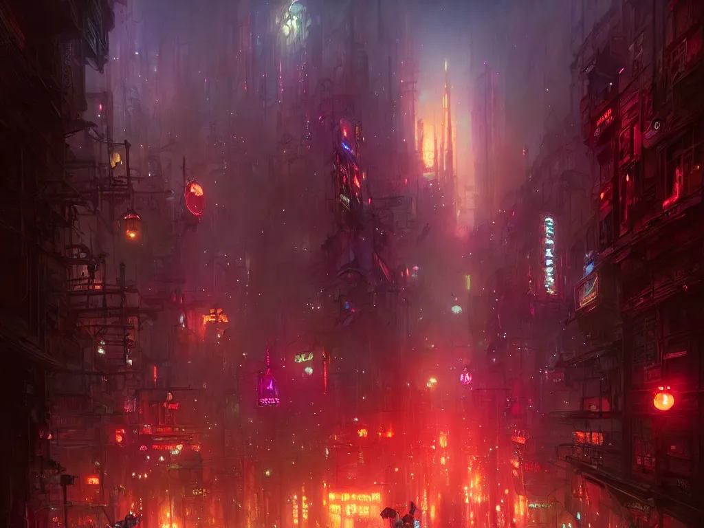 Image similar to neon city by night street view, fantasy, ultra realistic, concept art, highly detailed by greg rutkowski, gaston bussiere, craig mullins, simon bisley, eddie mendoza