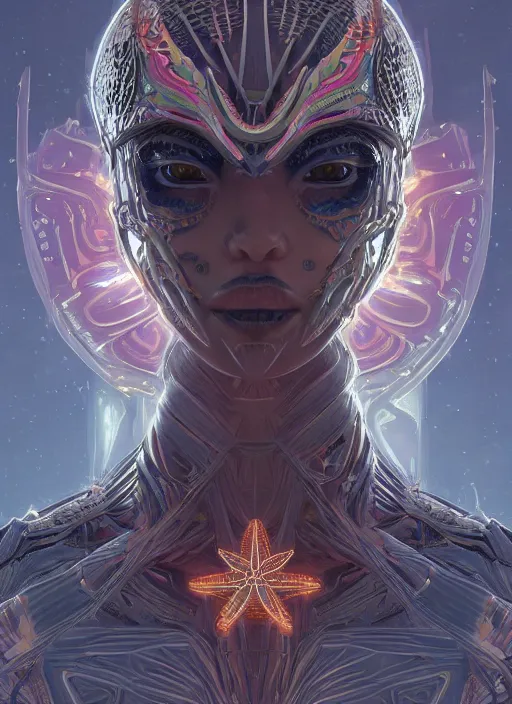 Image similar to symmetry!! portrait of starfish alien in the style of horizon zero dawn, machine face, intricate, elegant, highly detailed, digital painting, artstation, concept art, smooth, sharp focus, illustration, art by artgerm and greg rutkowski and alphonse mucha, 8 k