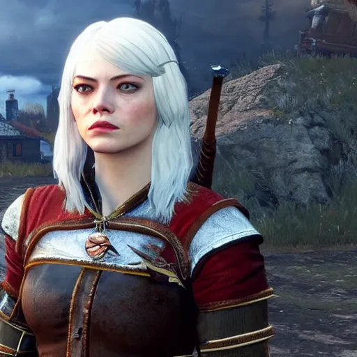 Image similar to Emma Stone in The Witcher 3 video game