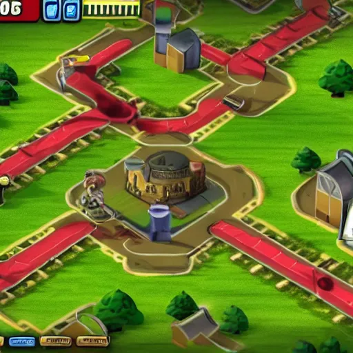 Image similar to a bloons tower defense track set in ww 2